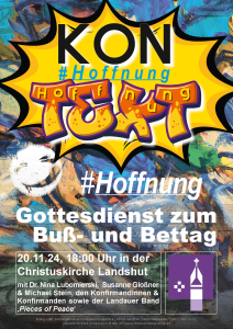 #Hoffnung - Einladungsplakat zum Gottesdienst am Buß-und Bettag in der Christuskirche Landshut, 20.11.24 um 18 Uhr